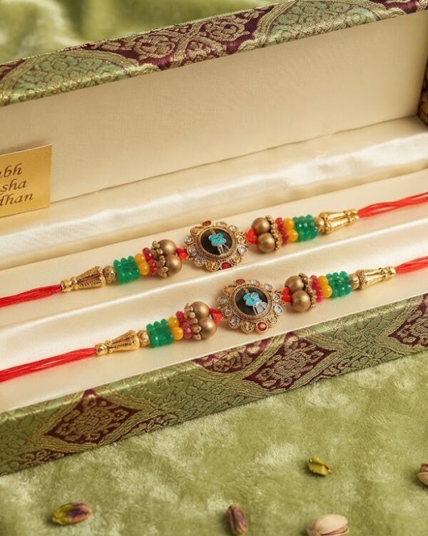 Fancy Blue Floral Stone Rakhi