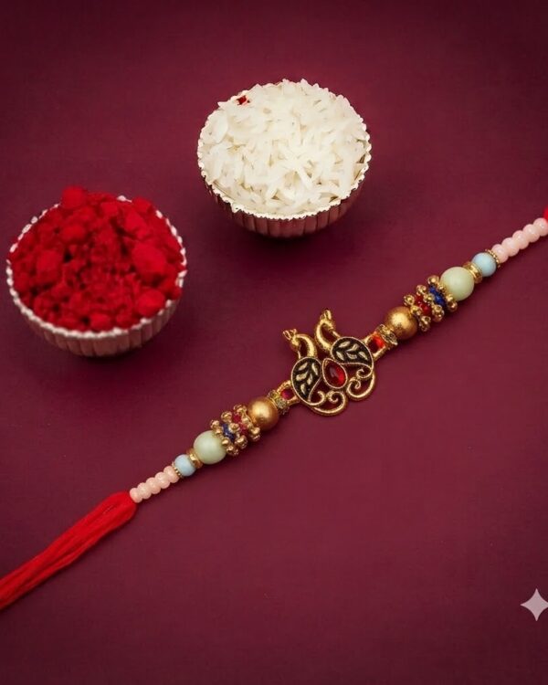 Fancy Dual Peacock Stone Rakhi