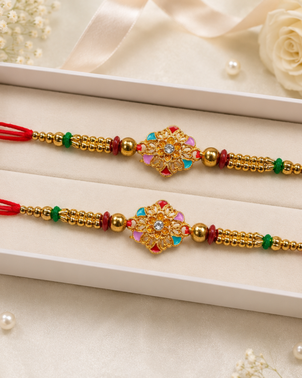 Fancy Multicolor Meena Floral Rakhi