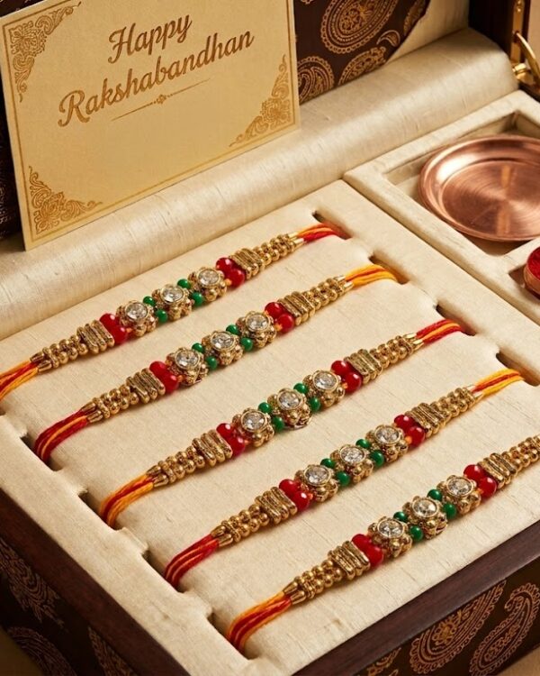 Fancy Triple Flower Stone Rakhi