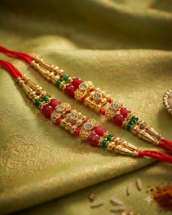 Fancy Golden Triple-Stone Rakhi
