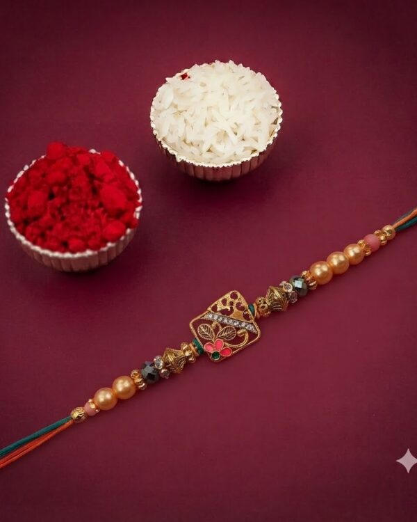 Fancy Floral Golden Rakhi