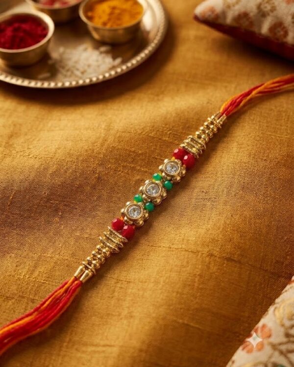 Fancy Triple Flower Stone Rakhi