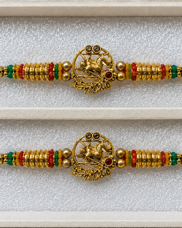 Fancy Golden Radha Krishna Rakhi