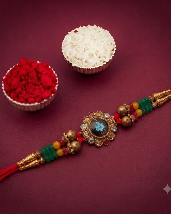Fancy Blue Floral Stone Rakhi