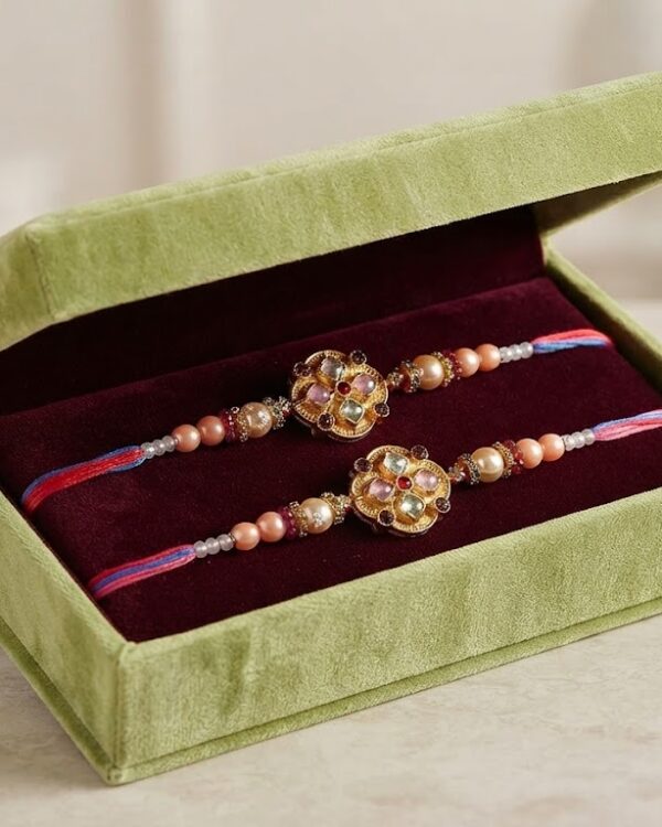 Fancy Golden Floral Stone Rakhi