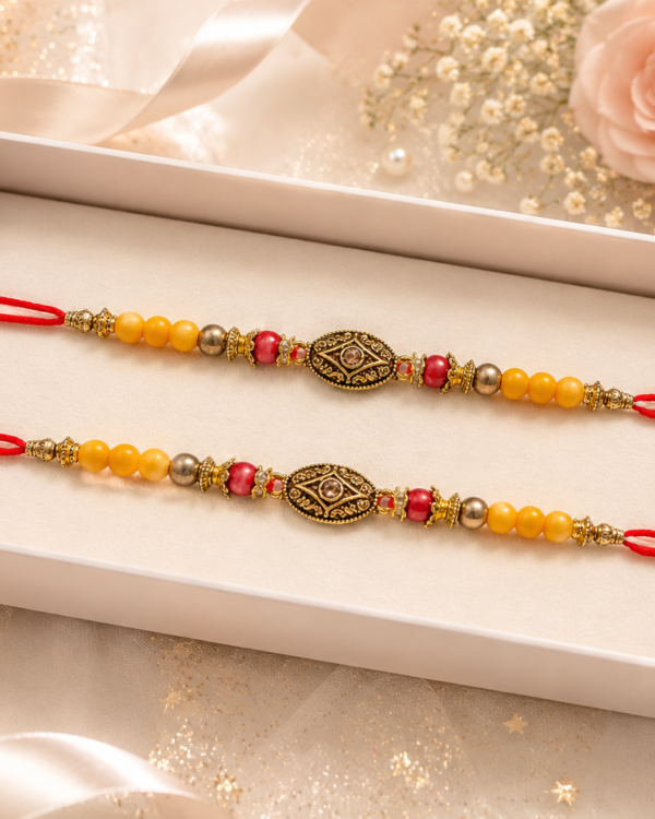 Fancy Golden Oval Stone Rakhi