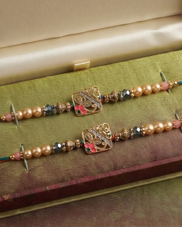 Fancy Floral Golden Rakhi