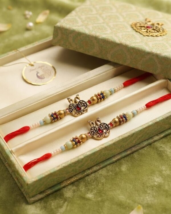 Fancy Dual Peacock Stone Rakhi