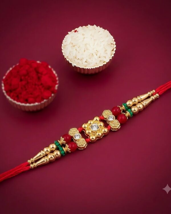 Fancy Golden Triple-Stone Rakhi