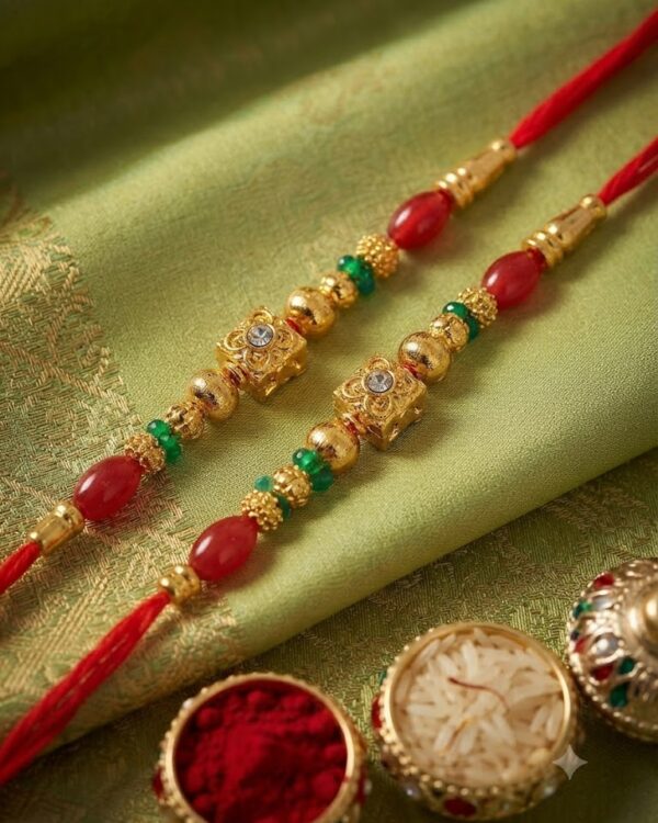 Fancy Golden Floral Stone Rakhi