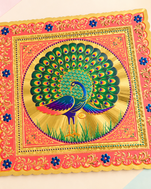 Square Peacock Rangoli Sticker