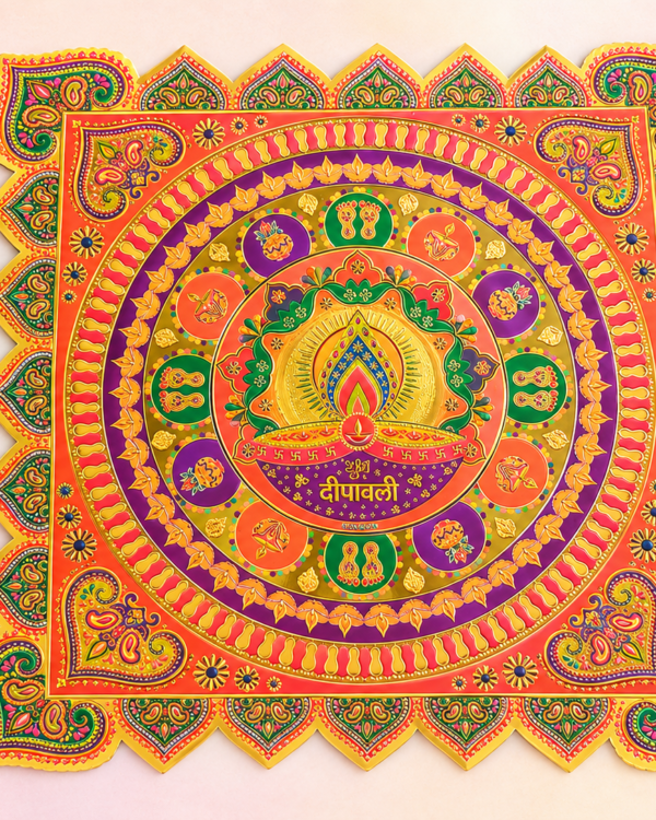 Shubh Deepawali Square Mandala Rangoli Sticker