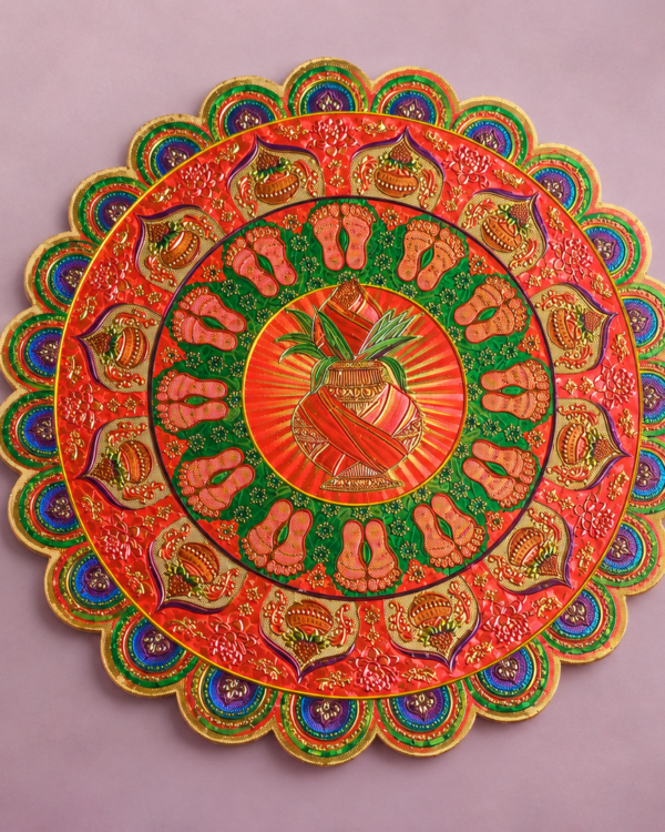 Round Laxmi Charan Kalash Rangoli Sticker