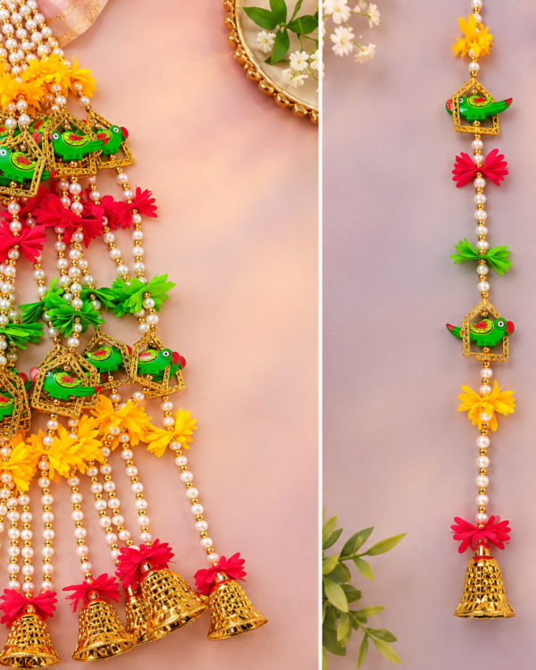 Green Parrot & Floral Door Hanging