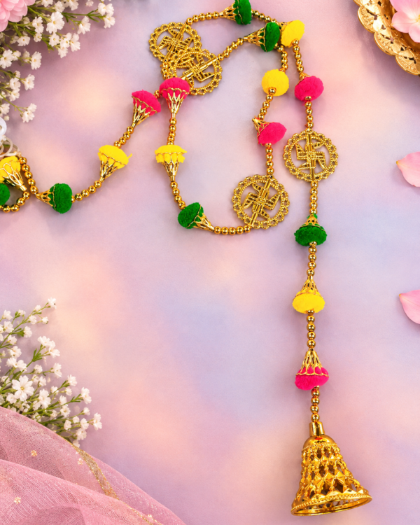 Golden Swastik & Pom-Pom Door Hanging