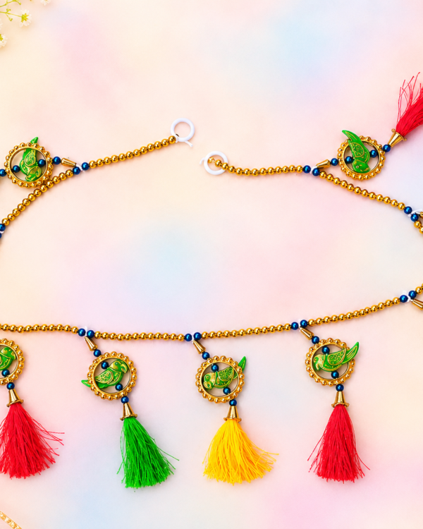 Green Parrot Motif Silk Thread Tassel Toran