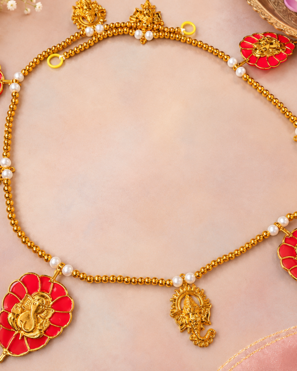 Red Ganesha Gold Chain Toran